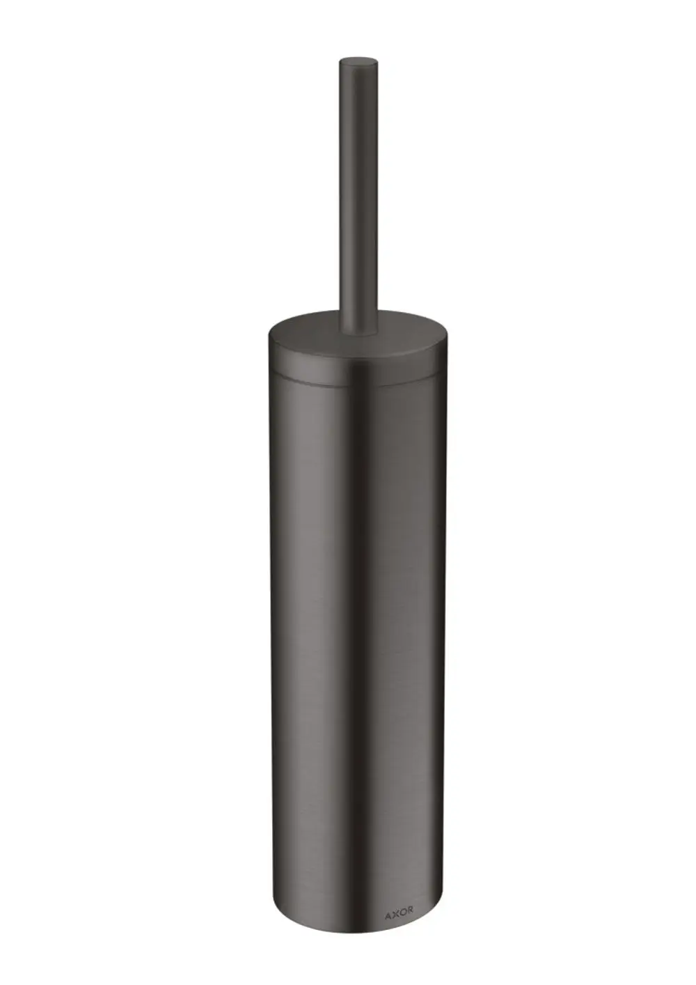 Kreisförmiger Toilettenbürstenhalter in gebürstetem Schwarzchrom von AXOR, mit geradem Griff und schlichter Form, wandmontierbar.